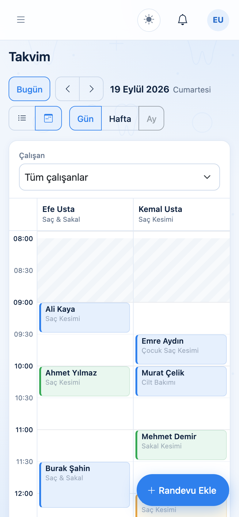 Aynı takvimin telefon görünümü